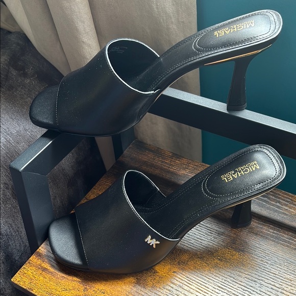 Michael Kors Black Heeled Mules Size 8 MK-48 - Picture 1 of 14